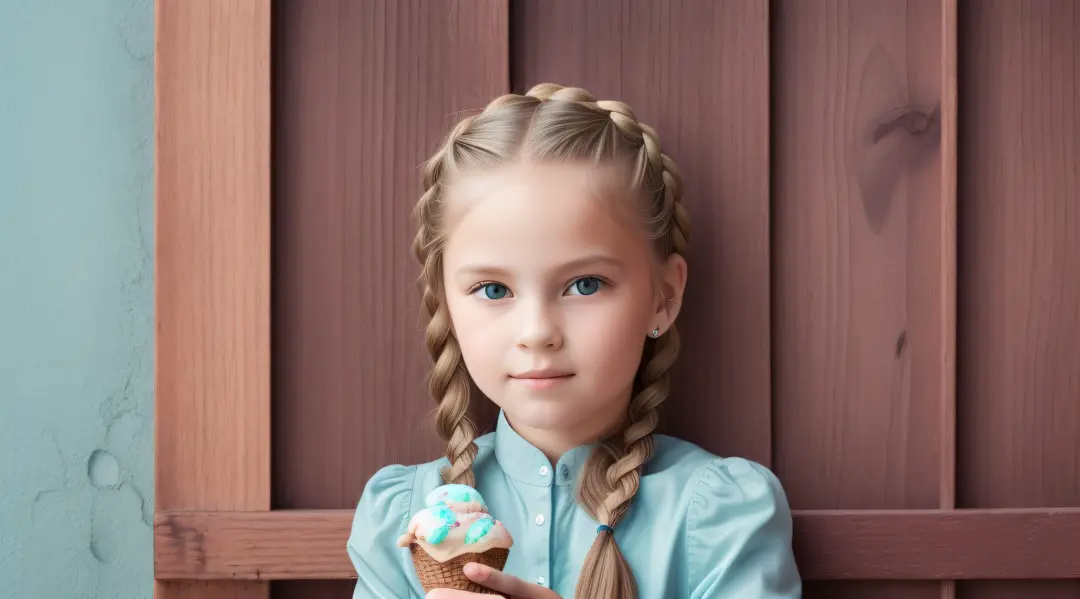 girl CHILD 10 years old, Russian blonde in braids, ice cream, diversas cores.