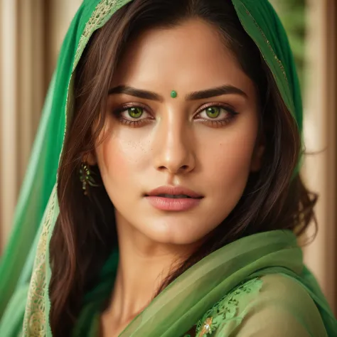 arafed woman with green eyes and a green shawl, color photograph portrait 4k, stunning portrait, detailed beauty portrait, beautiful portrait of a woman, gorgeous face portrait, very beautiful portrait, beautiful portrait photo, beautiful face portrait, 8k...