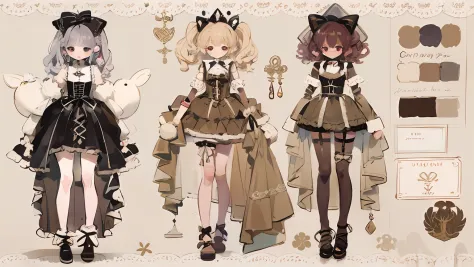 Character design，QWhat cute，The ratio of the head to the body，clothing design，Lolita prostitute，Gorgeous dress，mitts，curlies，ver...