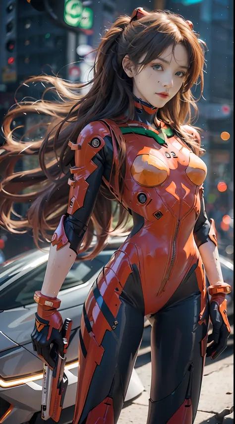 (realistic: 1.3) (original: 1.2), masterpiece, best quality, (((beautiful clean face))), fullbody, ((robot girl, mecha)), broken armor, mechanical halo, mechanical arms, white hair, long hair, ceramic body, thigh gap, small breast, cyber background, extrem...