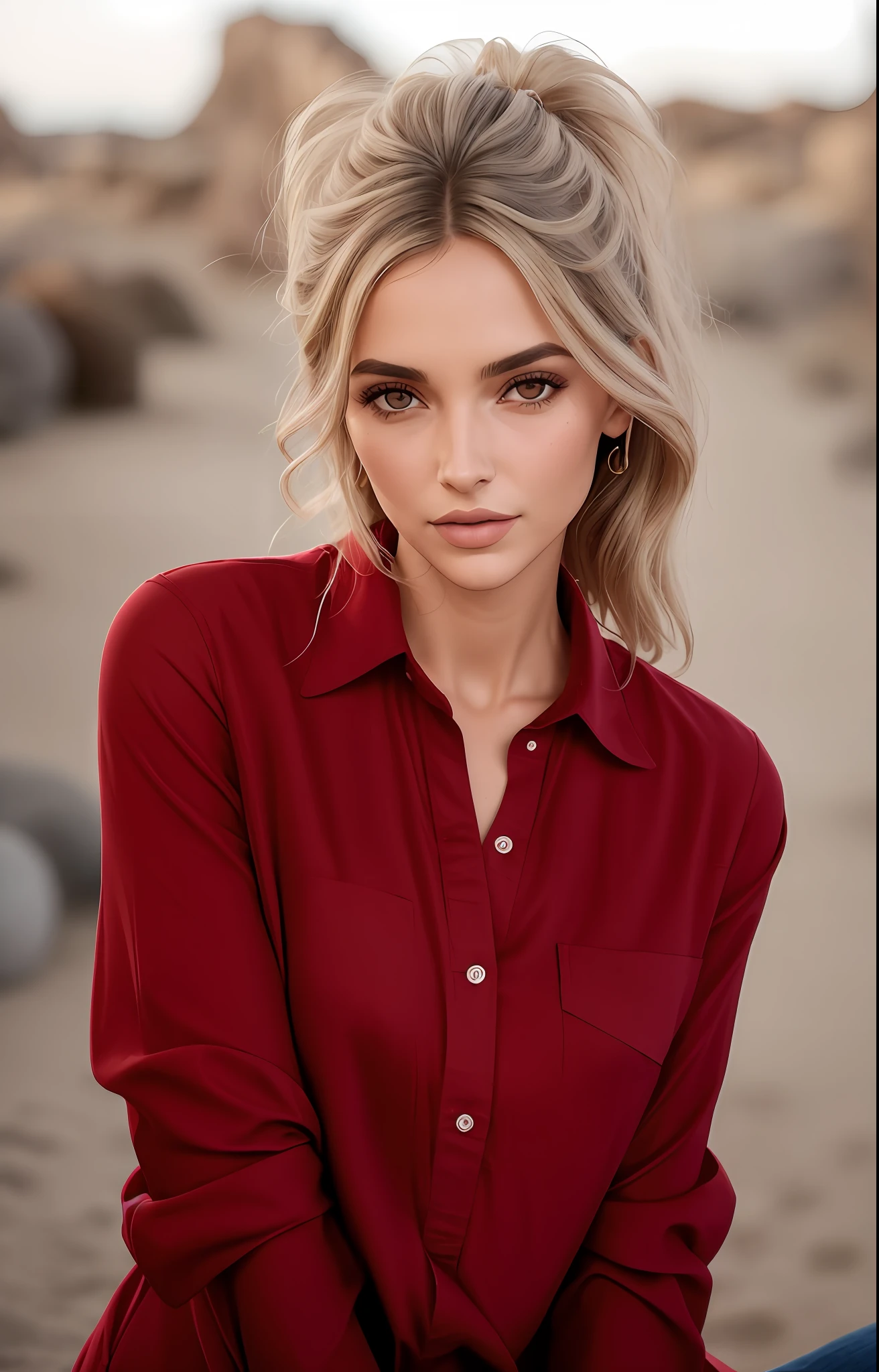 uma linda mulher com cabelos loiros e uma t-shirt rouge posando para uma foto, vestindo uma t-shirt rouge de lenhador, vestindo chemise à carreaux, vestindo uma camisa de flanelle, vestindo uma chemise à carreaux, chemise à carreaux, flanelle, Porter une robe à carreaux rouge, Flanelle de bûcheron, t-shirt rouge, cabelo comprido e t-shirt rouge, t-shirt rouge elegante, Ample - chemisiers clairs, beau modèle,  belle blonde