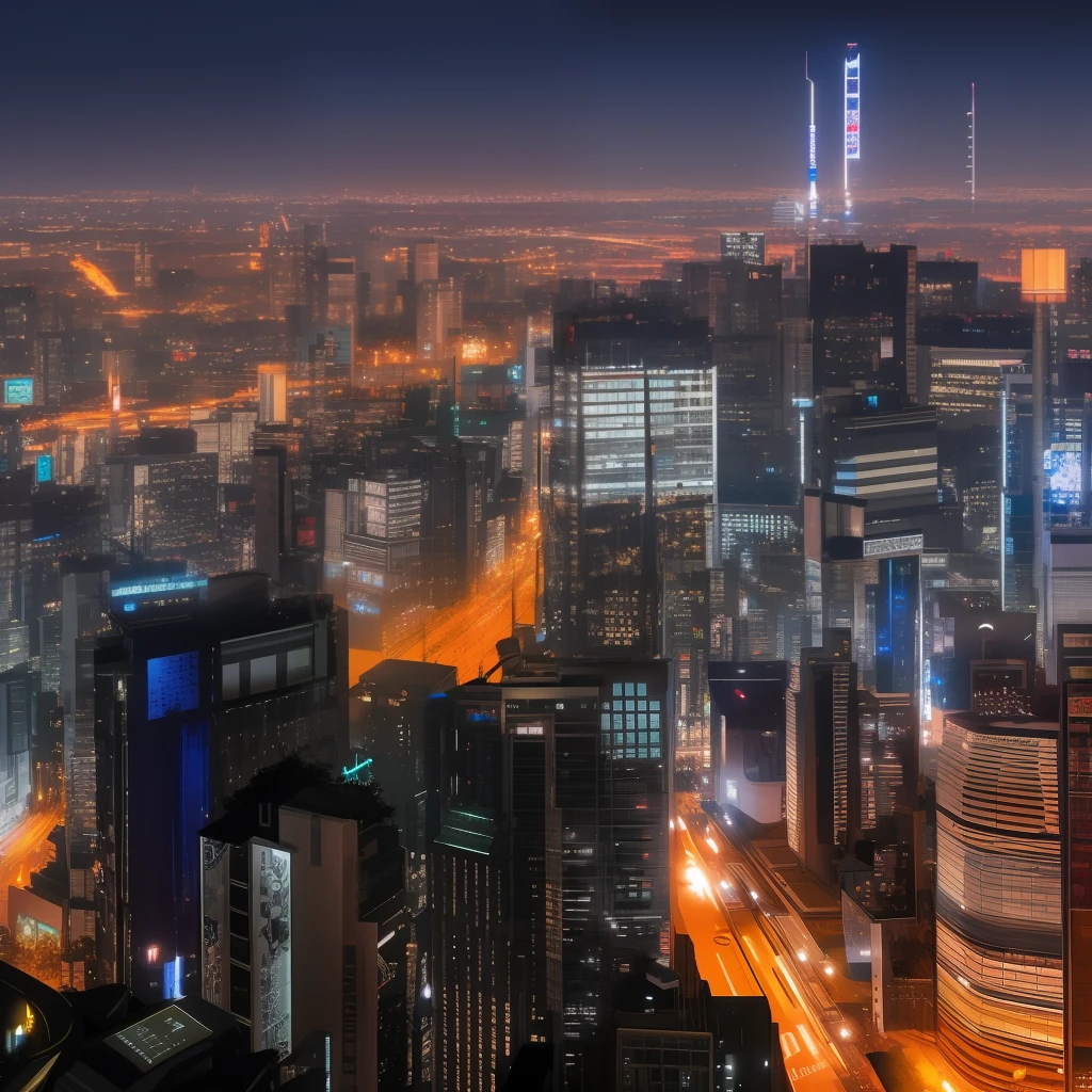 사이버 펑크：시부야, 고층 빌딩, 도시 풍경, 야간 장면