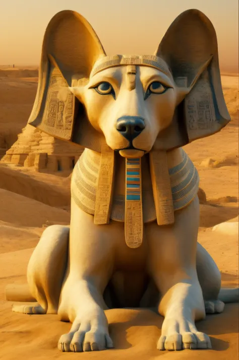 A canine version of the sphinx, Ancient Egyptian art in the desert, 8K