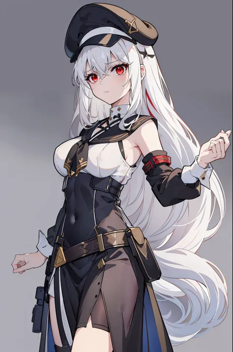 (masterpiece), best quality, expressive eyes, perfect face, 1girl, solo, medium height, young adult, young woman, big boobs, (long hair, white hair, side locks, bangs, wavy hair), (red eyes, death glare, serious, menacing, leadership aura, glowing eye), ol...