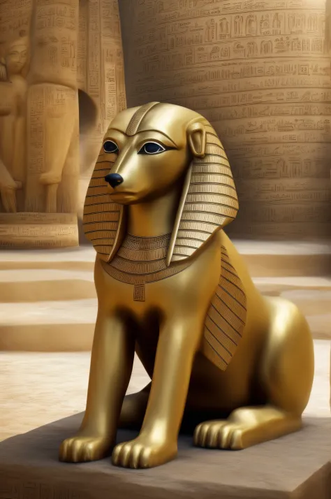 Egyptian sphinx in the shape of a dog, Ancient Egyptian art style, 8K, realista