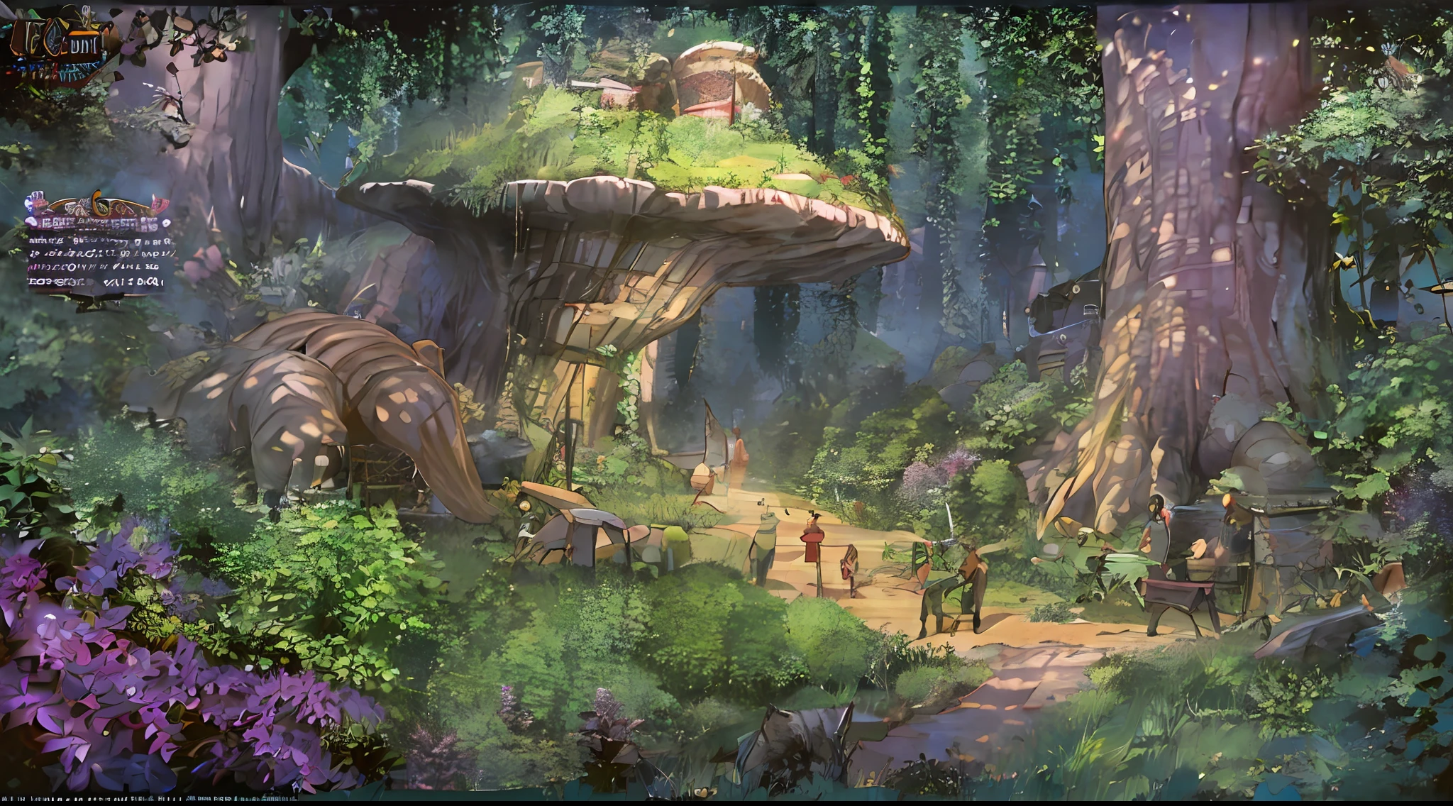 Rex and his companions travel through uma floresta profunda，Eu vim para um vale escondido, uma floresta profunda, Um vale, um mapa ultra-claro chocante