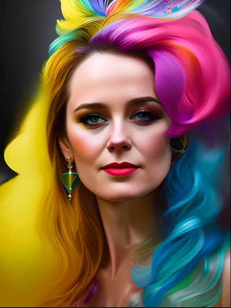 retrato de uma mulher bonita, jovem de 25 anos, (corpo pintado de tinta colorida, estilo carnaval), auto retrato realista, 8k uh...