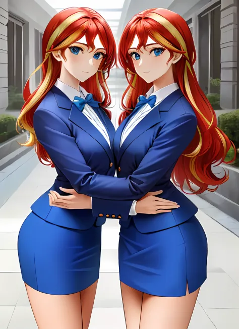((best quality)), ((highly detailed)), masterpiece, (detailed eyes, deep eyes), (2girls, duo, identical twins, clones, doppelgan...