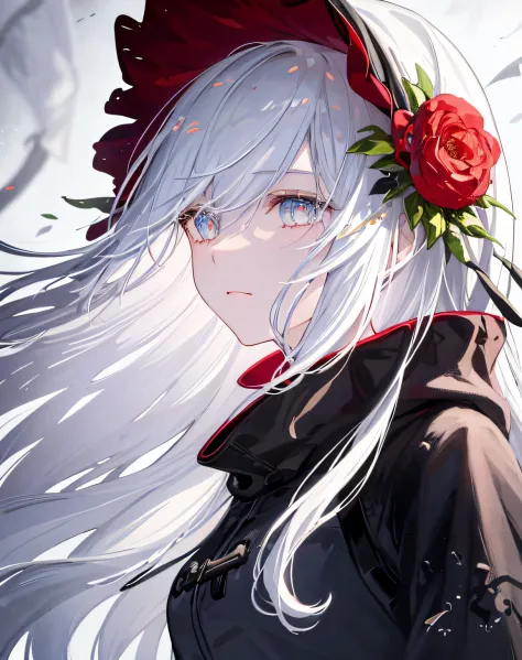 1girl,solo,1girl,solo,((beautiful detailed eyes)), (detailed light),depth of field,(white hair),silver eyes,hair over one eye,(r...