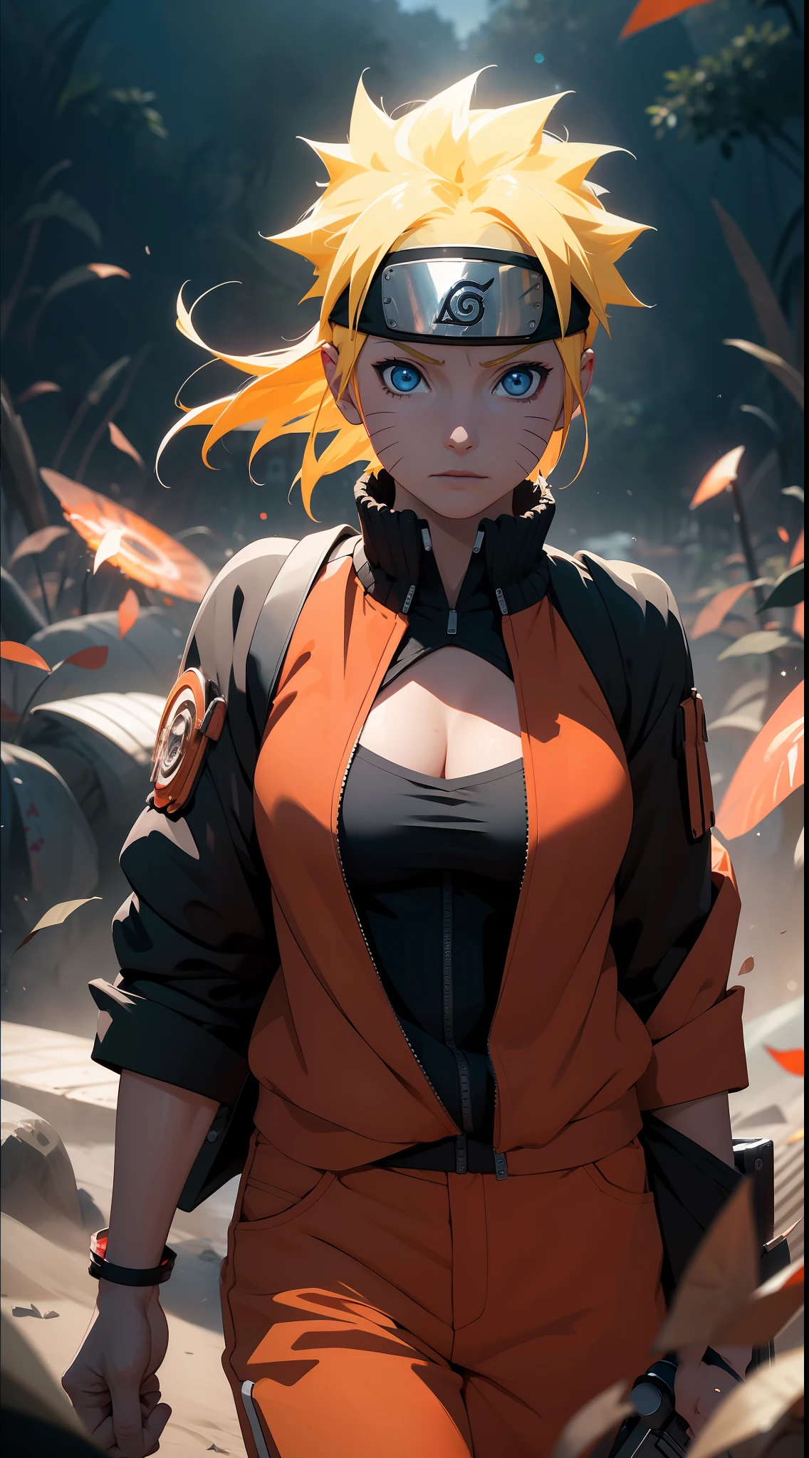 Naruto Uchiha Vortex est super réaliste，riche en détails，Cheveux blonds très courts，Vêtements oranges，front，une fille，gros seins，clivage，être rouge au visage，Cheveux blonds，meilleure qualité，chef-d&#39;œuvre, Johnny Depp traverse la plage la nuit parmi les lucioles，netteté, éclairage contrasté, peau délicate, Haute résolution 8K, des détails fous, de manière réaliste, séance photo professionnelle, 8K UHD, appareil photo reflex, éclairage doux, de haute qualité, grain de film, Fujifilm XT3，Garder la bouche fermée，effets de particules