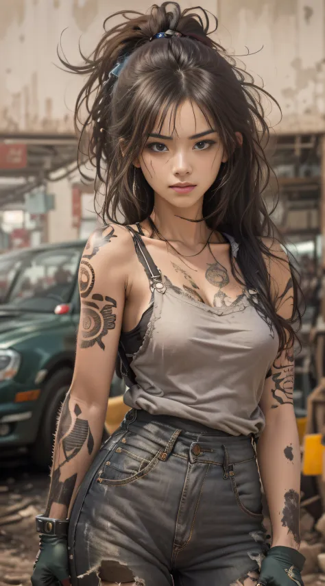 ((best quality)), ((masterpiece)), (detailed), Extremely beautiful Chinese girl， mesmerizing and alluring female mechanic covere...