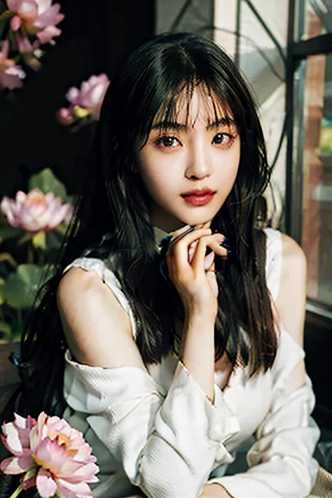 araffe woman sitting on a bench with a flower in front of her, jinyoung shin, lee ji - eun, lee ji-eun, jaeyeon nam, hwang se - ...