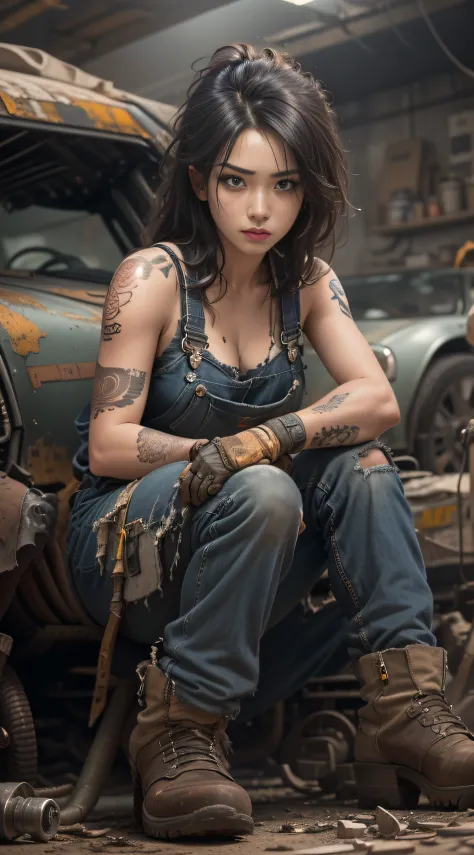 ((best quality)), ((masterpiece)), (detailed), Extremely beautiful Chinese girl， mesmerizing and alluring female mechanic covere...