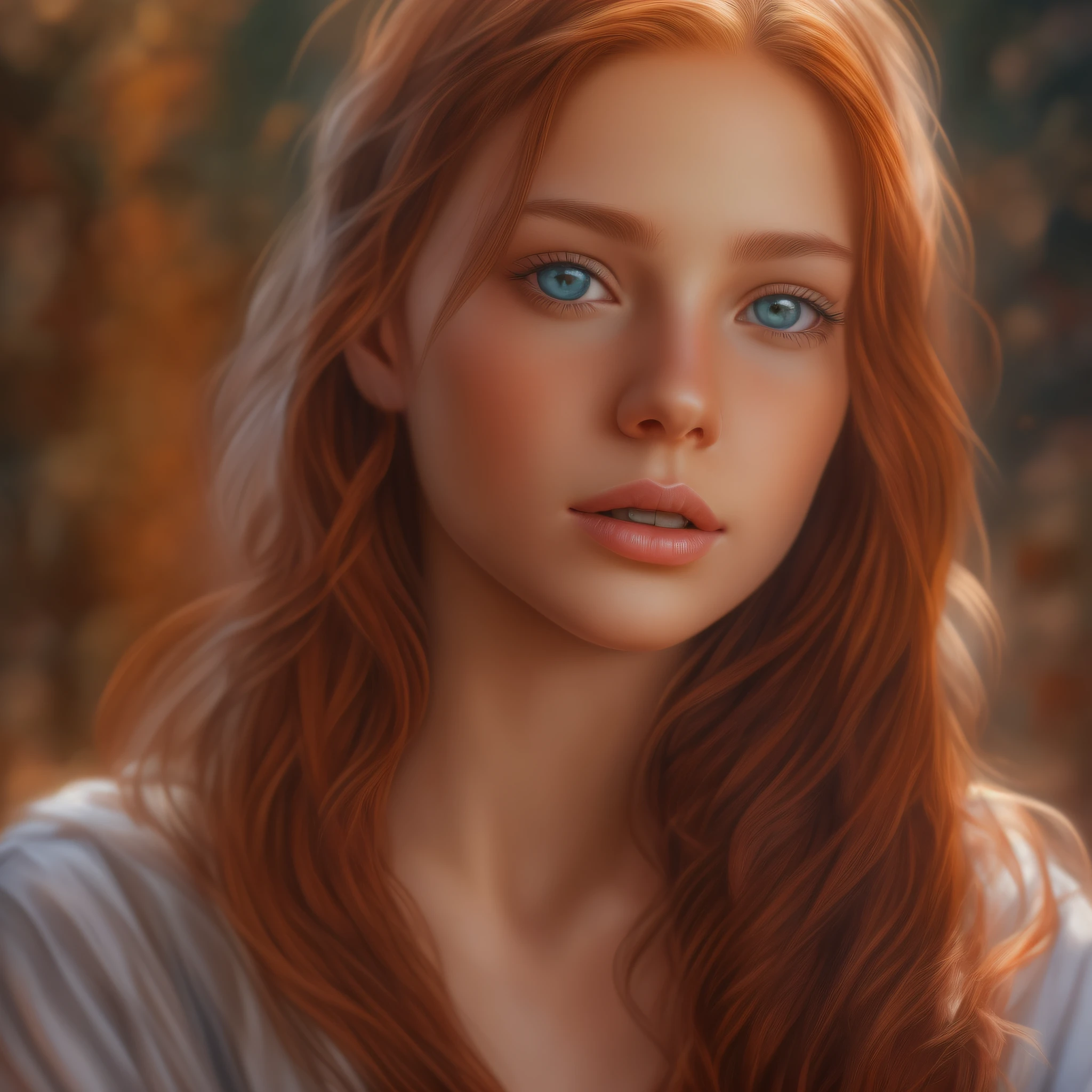 (1girl: 1.3), solo, full face, portrait, beautiful girl of Slavic appearance, twenty five years, attractive, desirable, beautiful female breasts, women's topic, long hair, lush hair, red hair color, super detailed face, anatomically correct, Realism, hyperRealism masterpiece, hyper realistic face, hyper realistic facial features, super details, high detail, Color Field painting, drop shadow, glowing light, bright colors, expressive colors, anatomical correctness of the hands, ray tracing, Sony FE GM, uhd, 16K, best quality, higher, super detail, anatomically correct, hyper realistic clothing textures, hyper realistic fabric textures, textured skin, photoRealism, ccurate, masterpiece, high details, high quality, best quality, highres