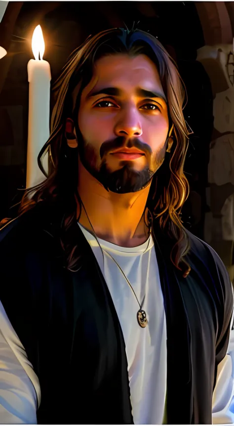 Arafed man with long hair and beard standing in front of a church, Jesus Cristo, Vestido como Jesus Cristo, jesus of nazareth, R...