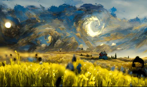 Draw in a field on sky background, in the style of van gogh, Van Gogh style, van gogh art style, Vincent Van Gogh style, Inspire...