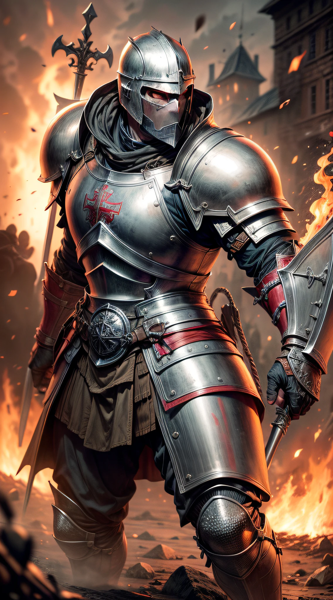 A close up of a knight in armor with a sword - SeaArt AI