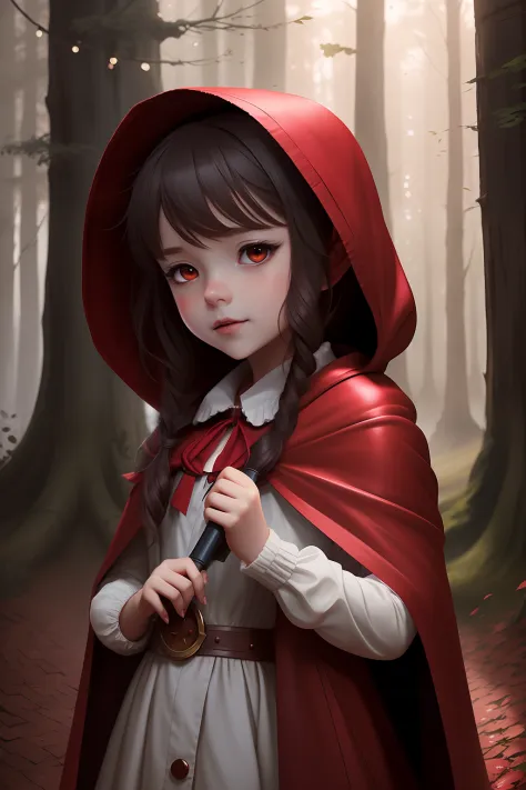 There is a little girl wearing a red cloak and a red hood, lovely digital painting, littleredridinghood, Guviz-style artwork, ll...