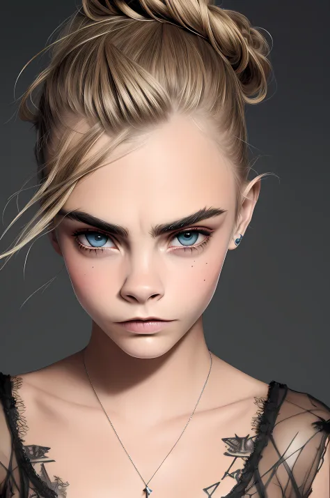 (cara delevingne) , .raw, hdr, texturas 8k, detalle extremo, textura de piel altamente detallada, illustration, dibujos animados...