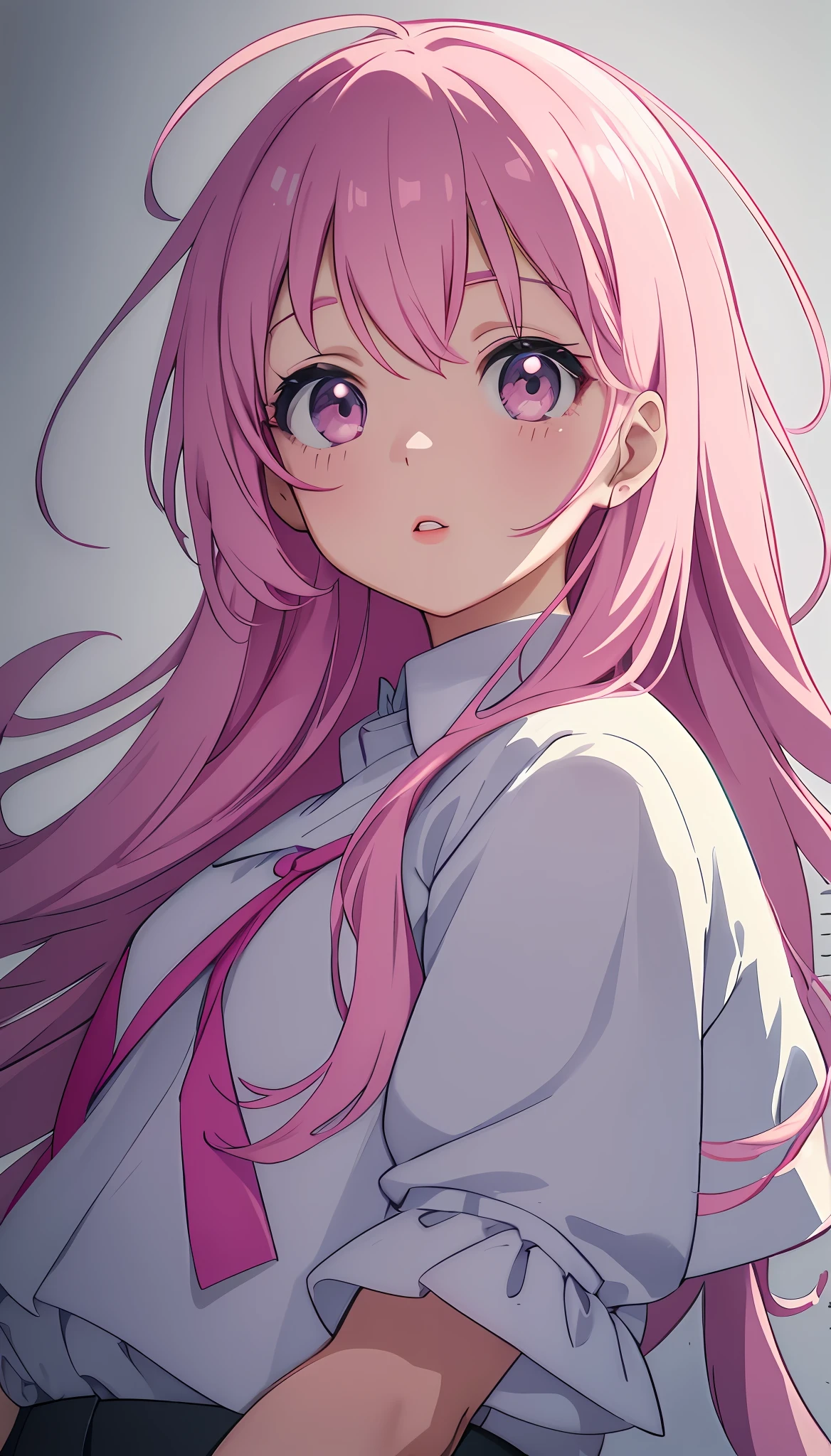 Anime girl with pink hair and a white shirt and tie - SeaArt AI