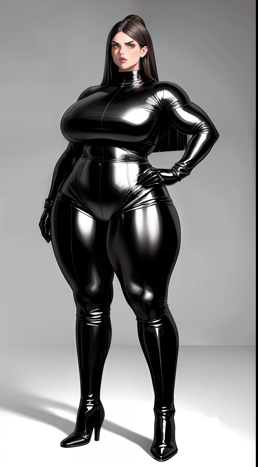 A woman in a shiny black latex outfit posing for a picture - SeaArt AI