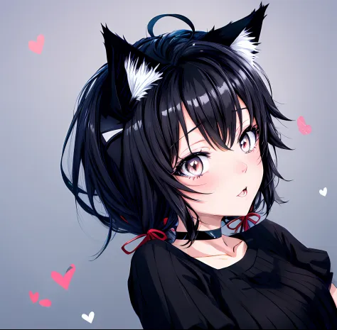 anime girl with black hair and cat ears with red eyes, cute anime catgirl, anime catgirl, anime girl with cat ears, beautiful an...