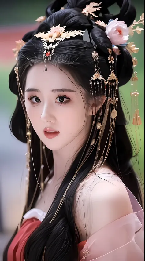 best quality, masterpiece, highres, 1girl, hanfu, lingerie china, hair ornament, necklace, jewelry, Beautiful face, upon_body, t...