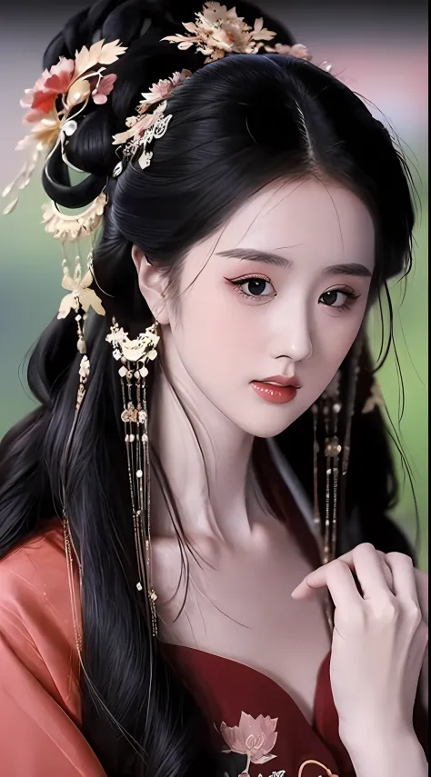 best quality, masterpiece, highres, 1girl, hanfu, lingerie china, hair ornament, necklace, jewelry, Beautiful face, upon_body, t...