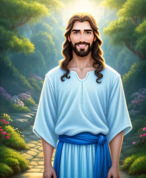 Original art quality, full body picture, Disney character animation style, young and handsome Jesus God, standing posture, hands...