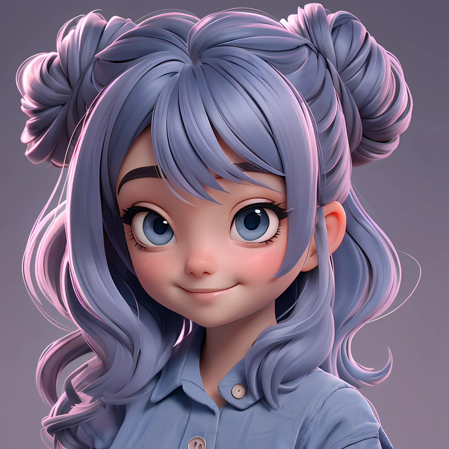 uma loli menina, Your hair is stuck in a bun, tom preto e azul, moleton, capuz, corpo inteiro, The background is filled with a light gray tone, evoking a sense of lightness and happiness.