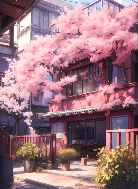 anime - style scene of a woman sitting under a tree in front of a building, anime background art, anime background, beautiful an...