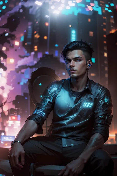 Change background cyberpunk, handsome boy,realistic