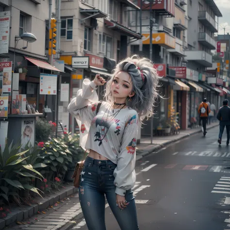 random hair style, random clothes, random angle, random pose, random weather, random place