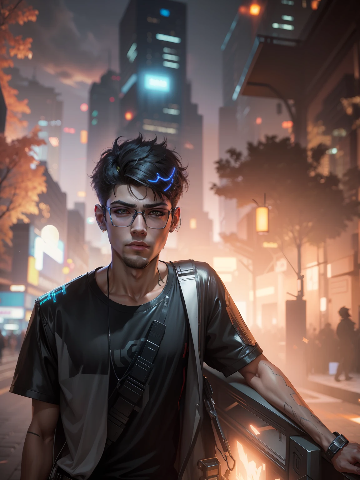 Change background cyberpunk handsome boy, realistic face, 8k, ultra realistic,