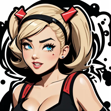 derpina face, STICKER, coolest cartoon, simple black background, pin-up,