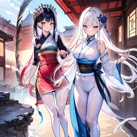 ((masterpiece, best quality)), 1girll, ((mature female)), (big breasts), the long-haired, floating hair, hair adornments, (hanfu...