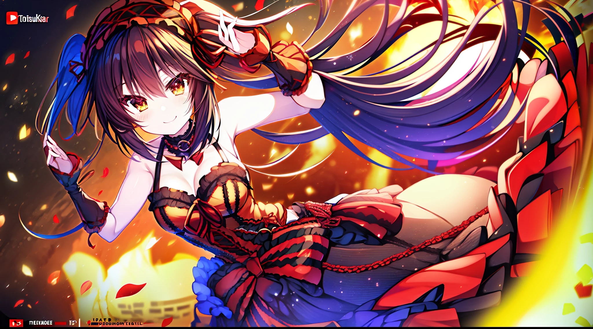 tokisaki kurumi,cover page,YouTube Sleigh Rail,Charming smile with hands raised and cheesy,