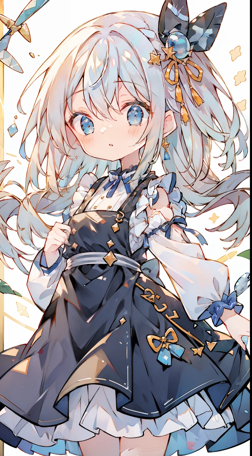 One girl、silber hair、cute little、long、blue eyess、Apron Dresses、​masterpiece、top-quality、Top image quality