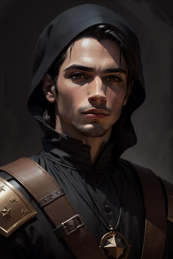 um homem jovem de casaco preto, um retrato do personagem por oliver sin, art-station, arte conceitual, epic portrait illustratio...