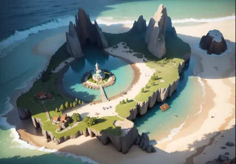 REALISTIC IMAGE OF AN ISLAND WITH TREASURES