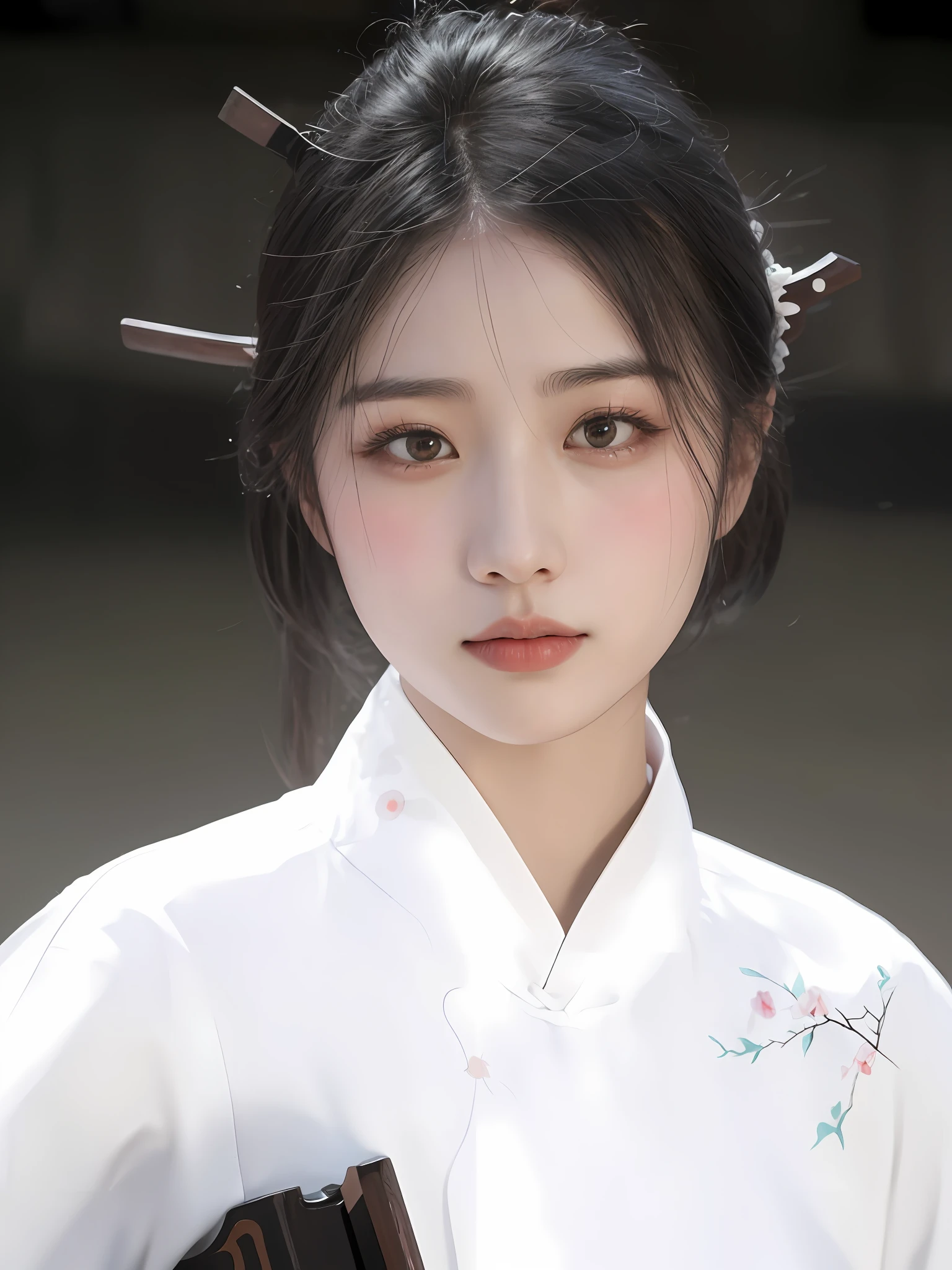 Allafard asian woman with comb and white shirt, Palace ， A girl in Hanfu, White Hanfu, Hanfu, Traditional beauty, beautiful Korean women, Chinese girl, with acient chinese clothes, inspired by Ma Yuanyu, young cute wan asian face, Traditional Chinese clothing, xintong chen, Wearing ancient Chinese clothes