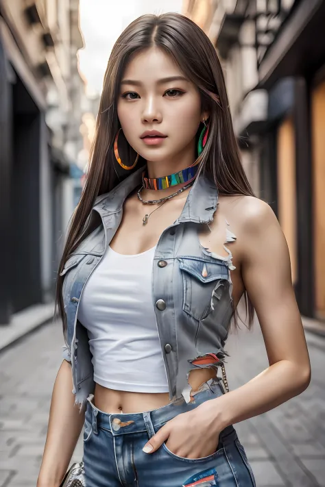 Raw photo ((big chest, soft girl)),(like jennie kim face),(oval face),(chiseled abs: 1.1), (perfect body: 1.1), (grey straight h...