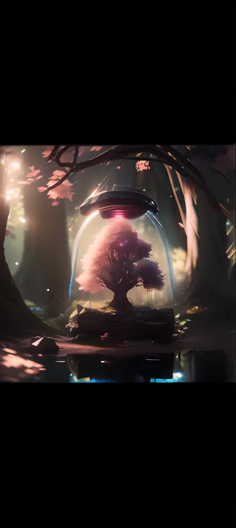 Close up of a tree in the forest，Light shines through it, ross tran. scenery background, 3 d render beeple, Rosla global lighting, surreal concept art, Concept art wallpaper 4K, beeple art, Riot game concept art, anime beautiful peace scene, forest pink fo...
