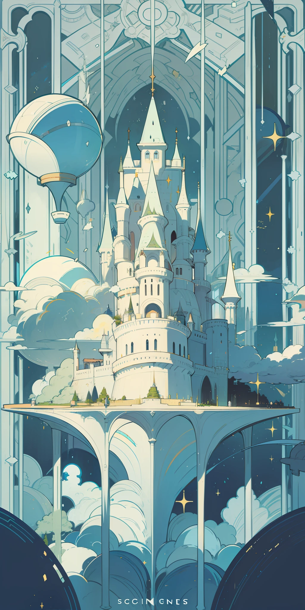 sky cities，Sci-fi sense，Artistic sense，A castle suspended in the air