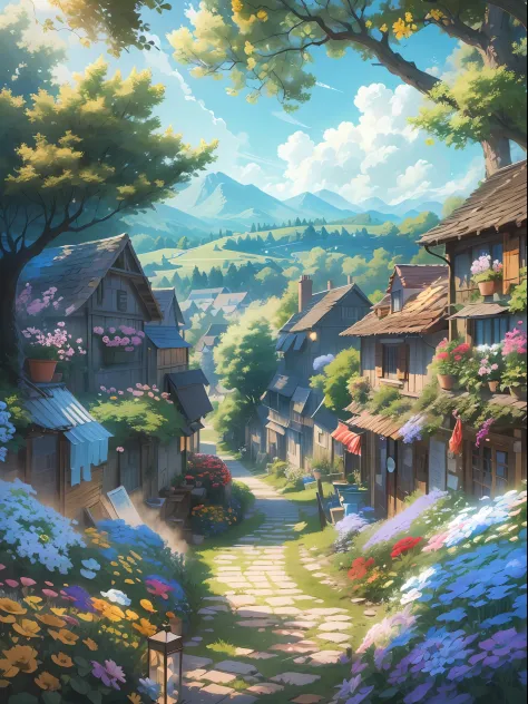 AI Art Generator: Anime, city, medieval, town, village, landscape,  traditional, japanese, architecture, scenery,