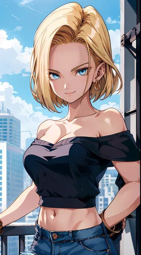 tmasterpiece， Best quality at best， ultra - detailed， absurderes， Portrait beautiful Android18DB， 独奏， 耳Nipple Ring， jewely， (Off...