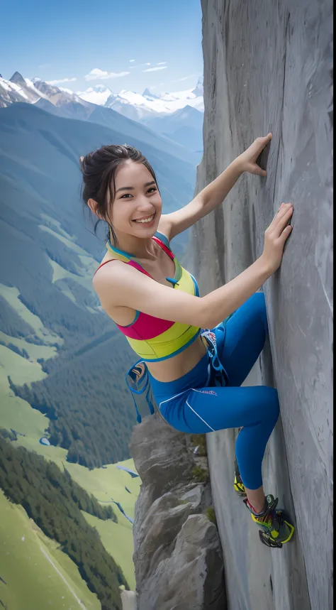 beautiful girl climbing,rock climbing,adventurous spirit,athletic body,  large breasts - SeaArt AI