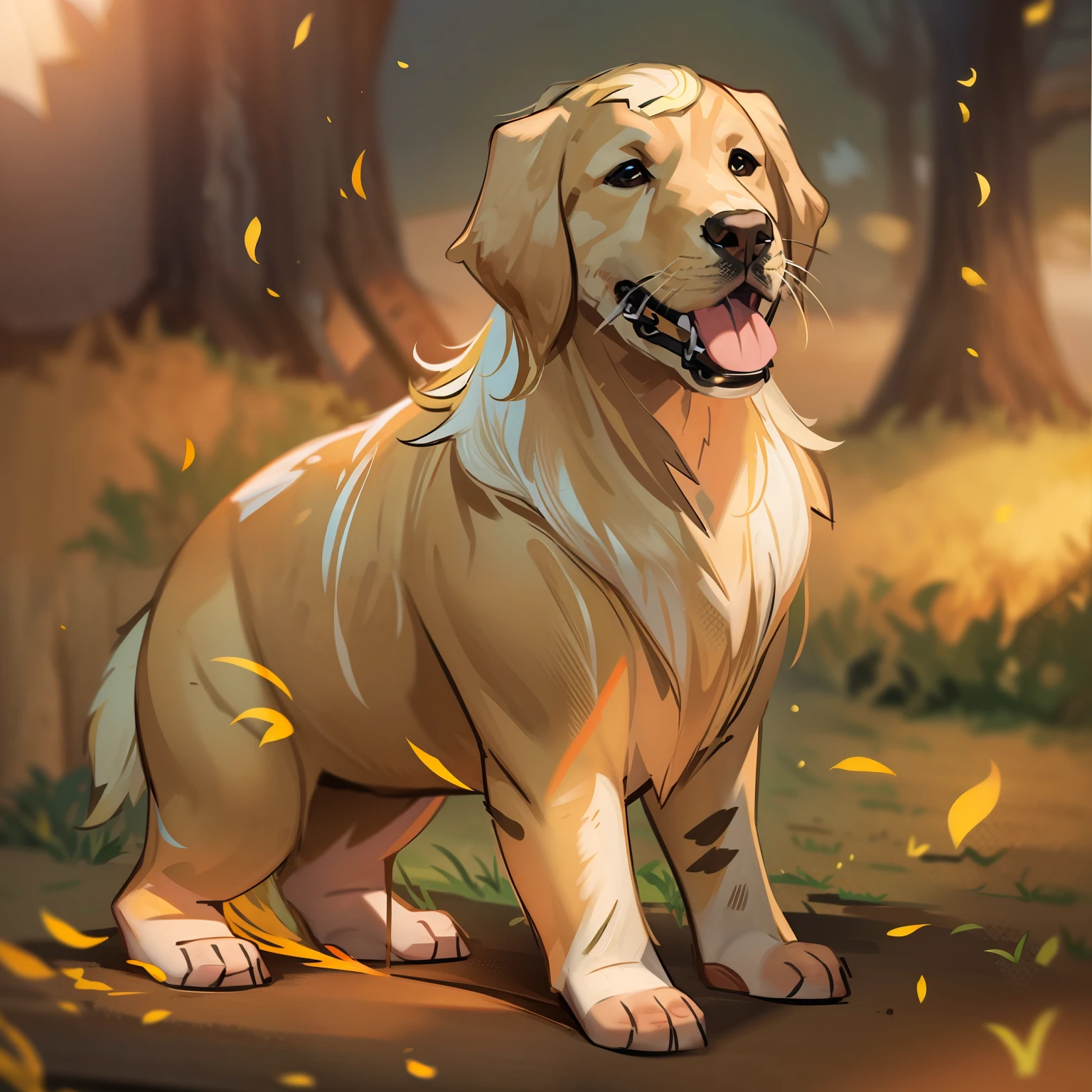 golden retriever dog with spots, golden aura around