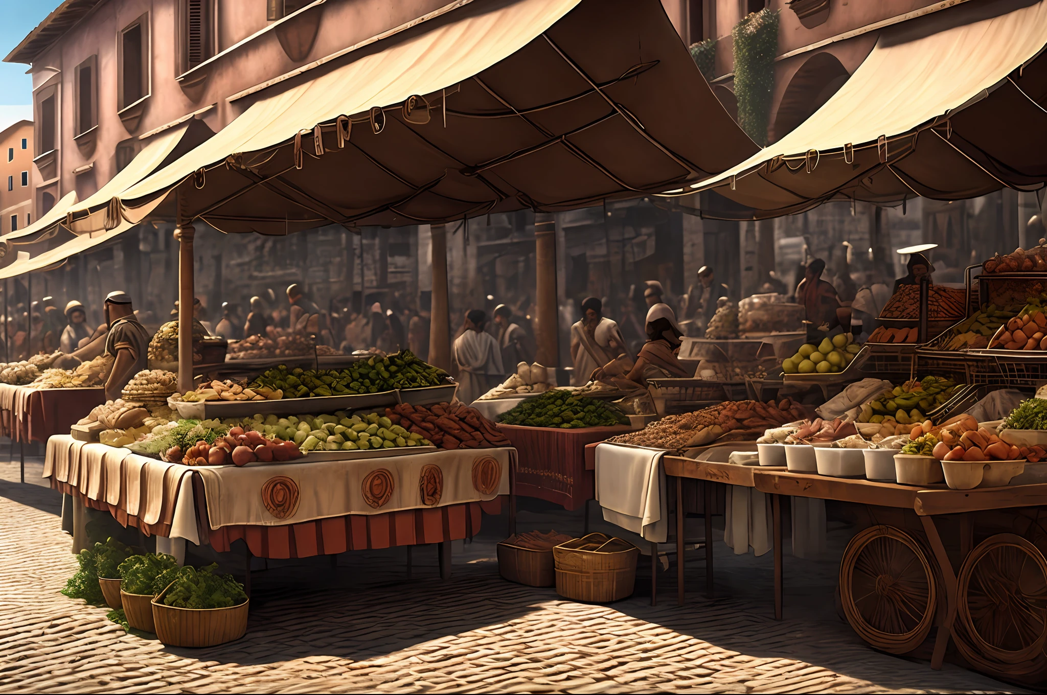 fantrome, the city of rome, roman city, street vendors, realistic, intricate, highly detailed