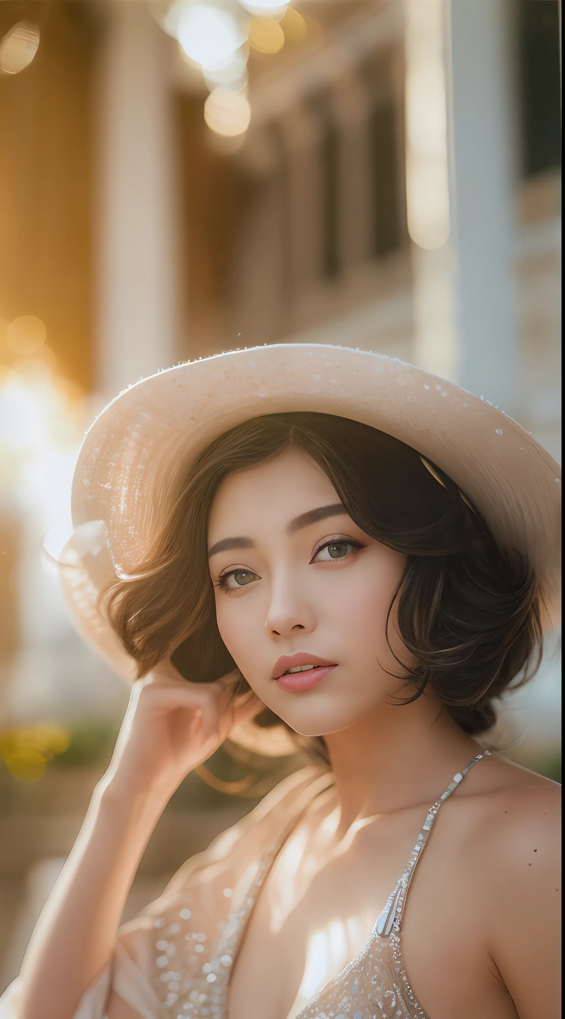 (nikon RAW photo, 8k), (photorealistic:1.3),1girl, full body, solo, fashion portrait, fashionable outfit, stuning dress ,royal garden, classic, cinematic lighting, utopian, euphonium, ((light particles)), realistic, morning sun, dynamic, fresh,best quality, exquisite details, high-resolution, 85mm film, timeless elegance. portrait photography, 85mm film, natural blurry